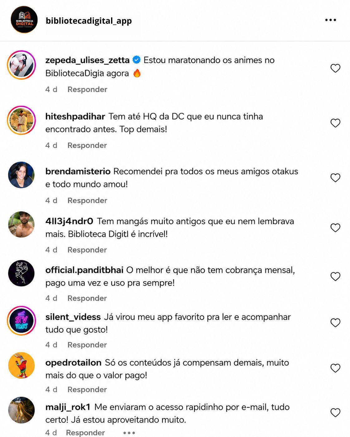 Comentários reais de clientes no Instagram