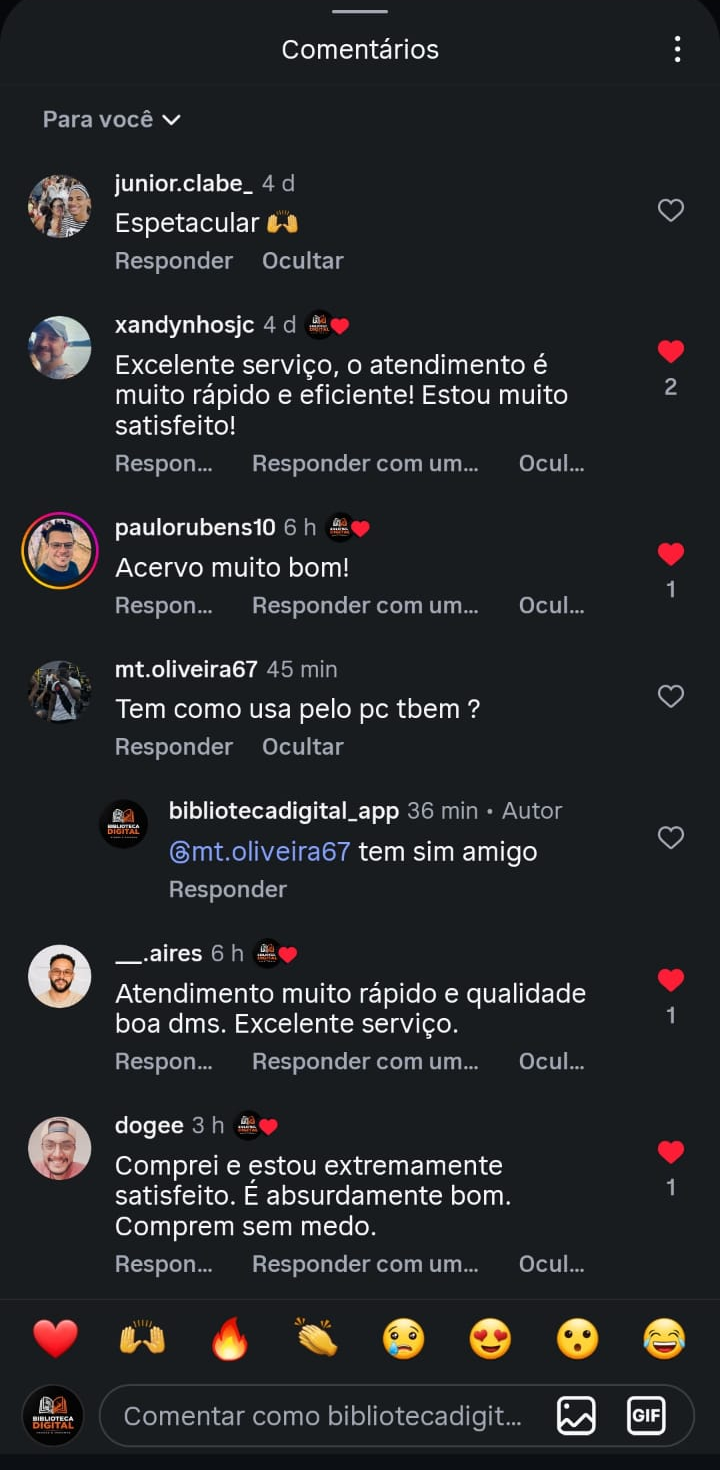 Comentários reais de clientes no Instagram