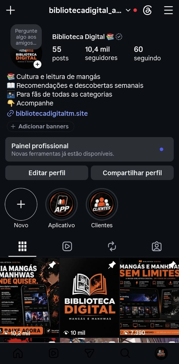 Perfil real do Instagram da Biblioteca Digital com 10,4 mil seguidores